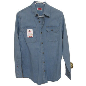 Wrangler Denim Shirt All Day Comfort Blue Button Up Long Sleeve Flex Small